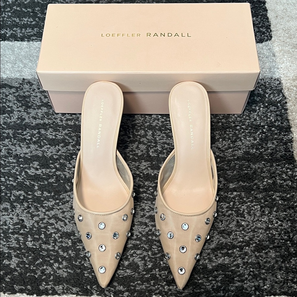 Loeffler Randall Paloma rhinestone embellished mesh mule, nude, size 8 NIB!